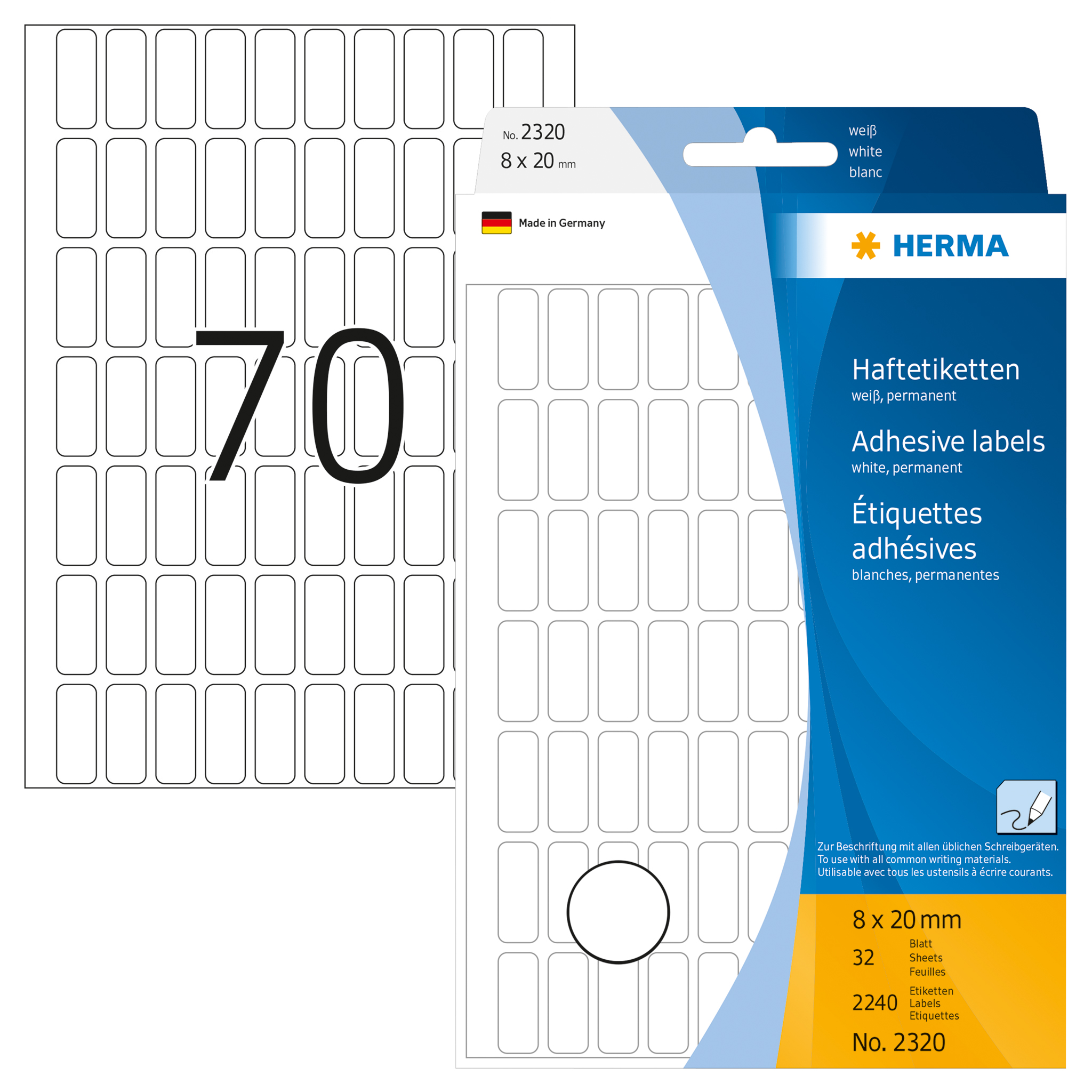 ETIQUETA HERMA BRANCO 32FOLHAS 2320 8X20 0