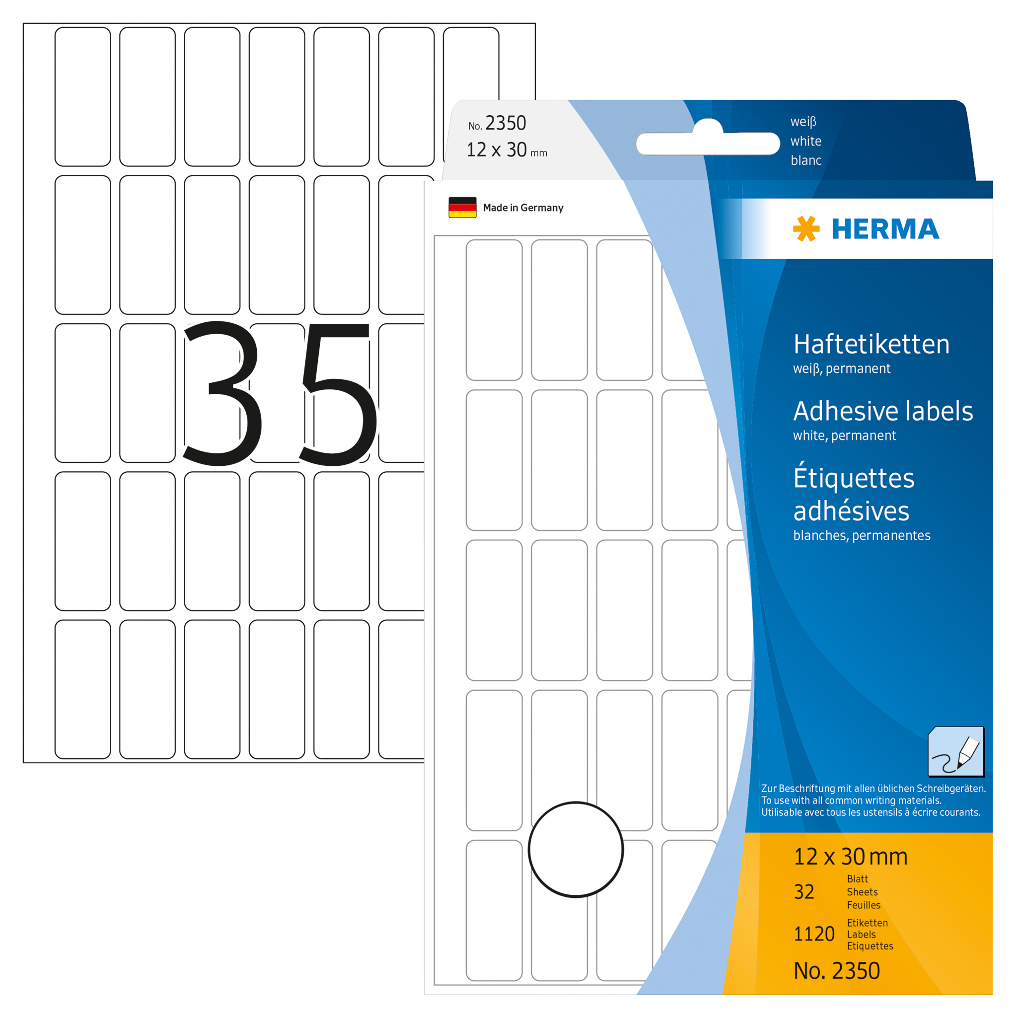 ETIQUETA HERMA BRANCO 32FOLHAS 2350 12X30