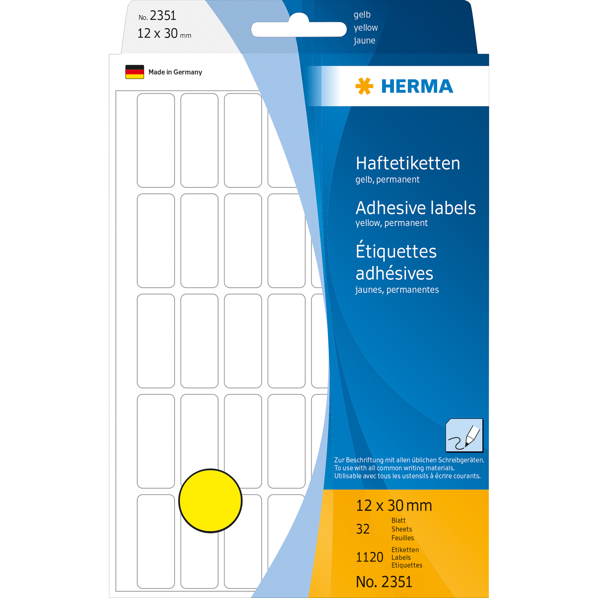 ETIQUETA HERMA AMARELO 32FOLHAS 2351 12X30 2