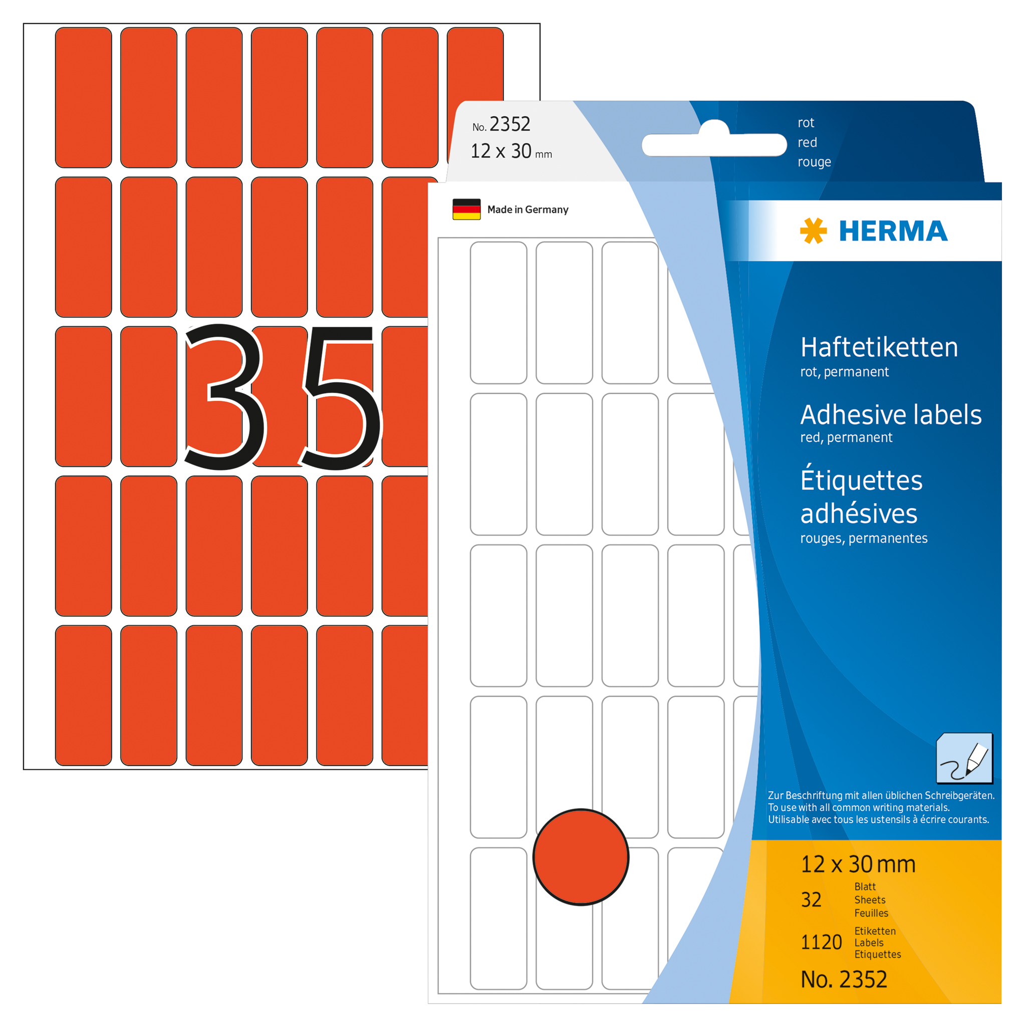 ETIQUETA HERMA VERMELHO 32FOLHAS 2352 12X30