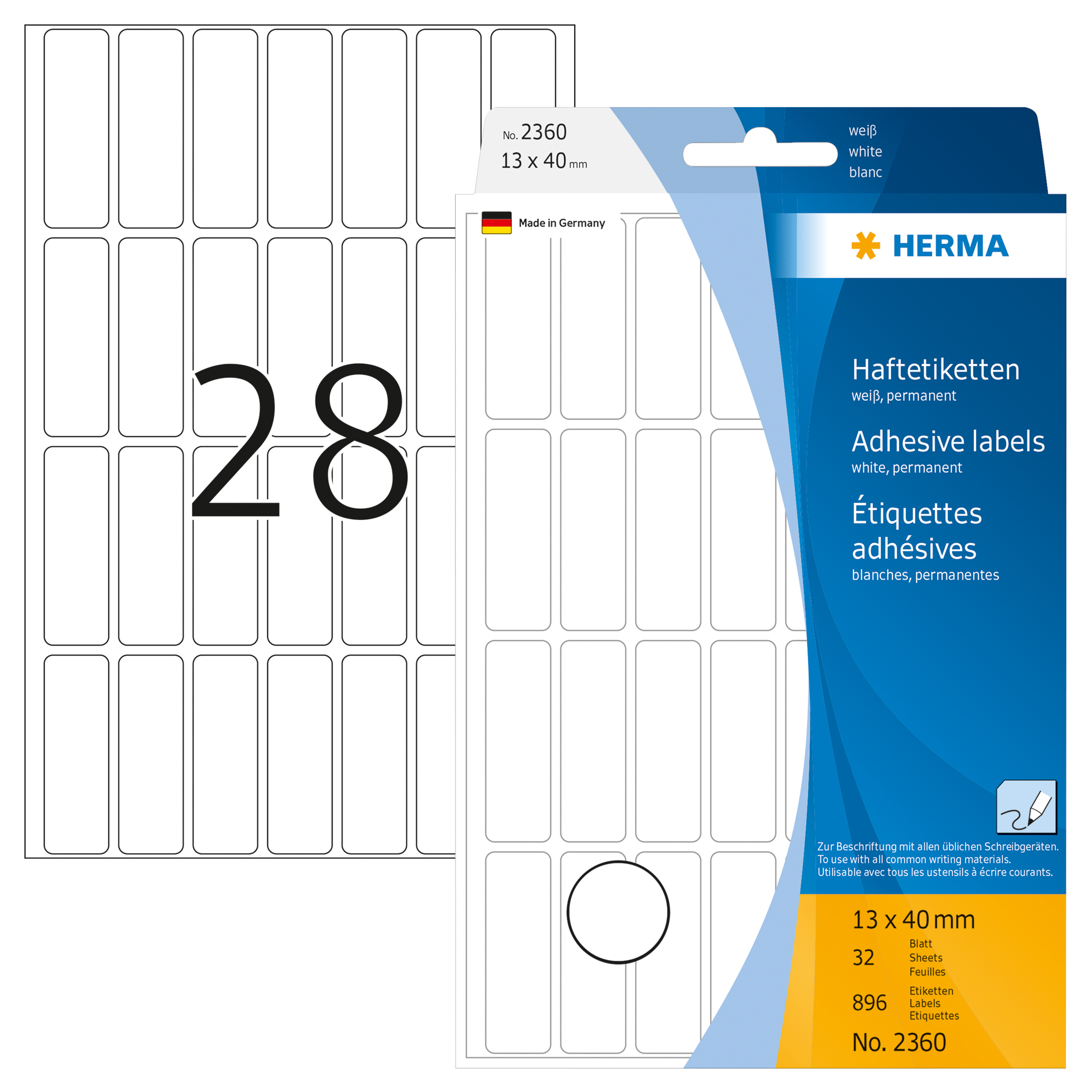 ETIQUETA HERMA BRANCO 32FOLHAS 2360 13X40