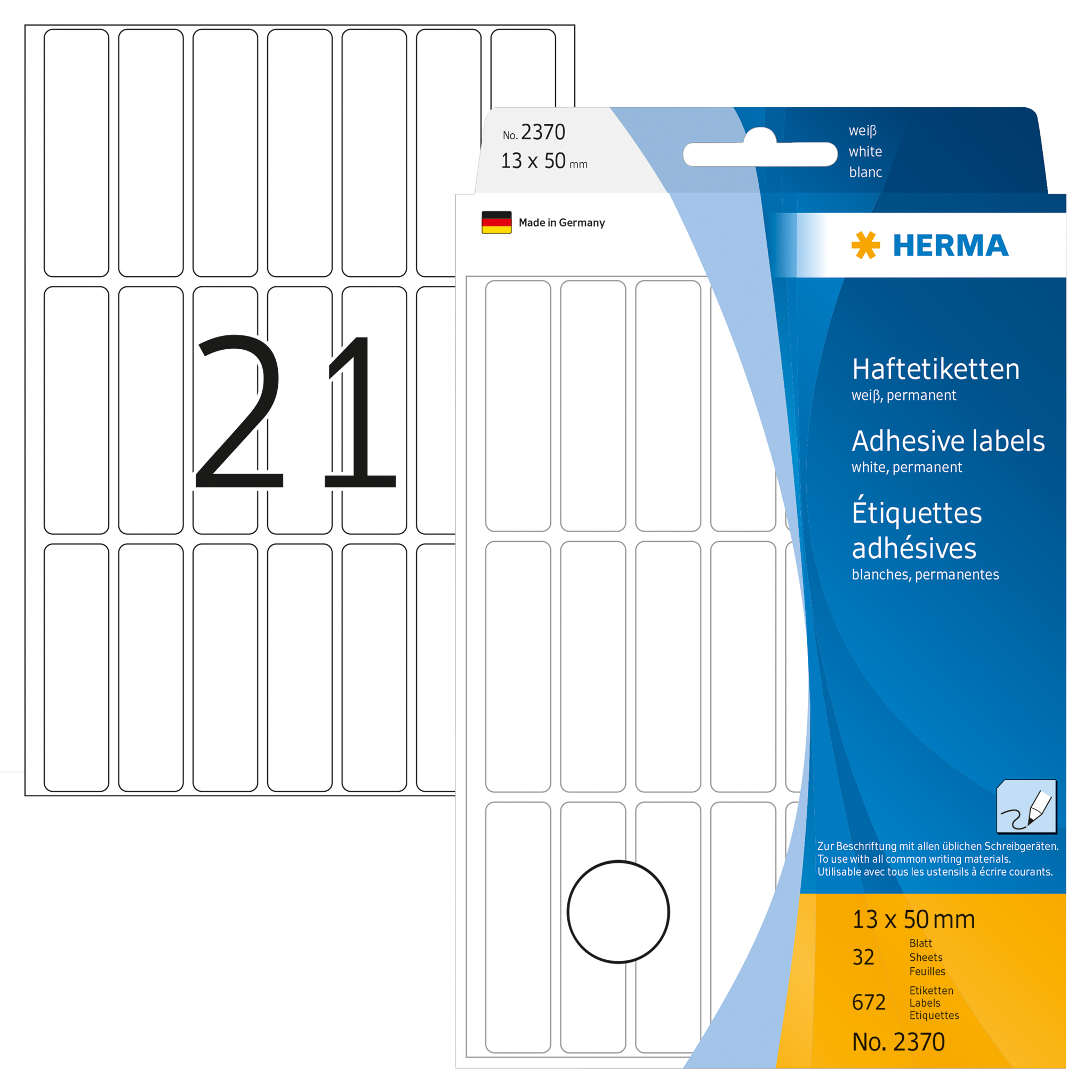 ETIQUETA HERMA BRANCO 32FOLHAS 2370 13X50 672ETIQUETAS