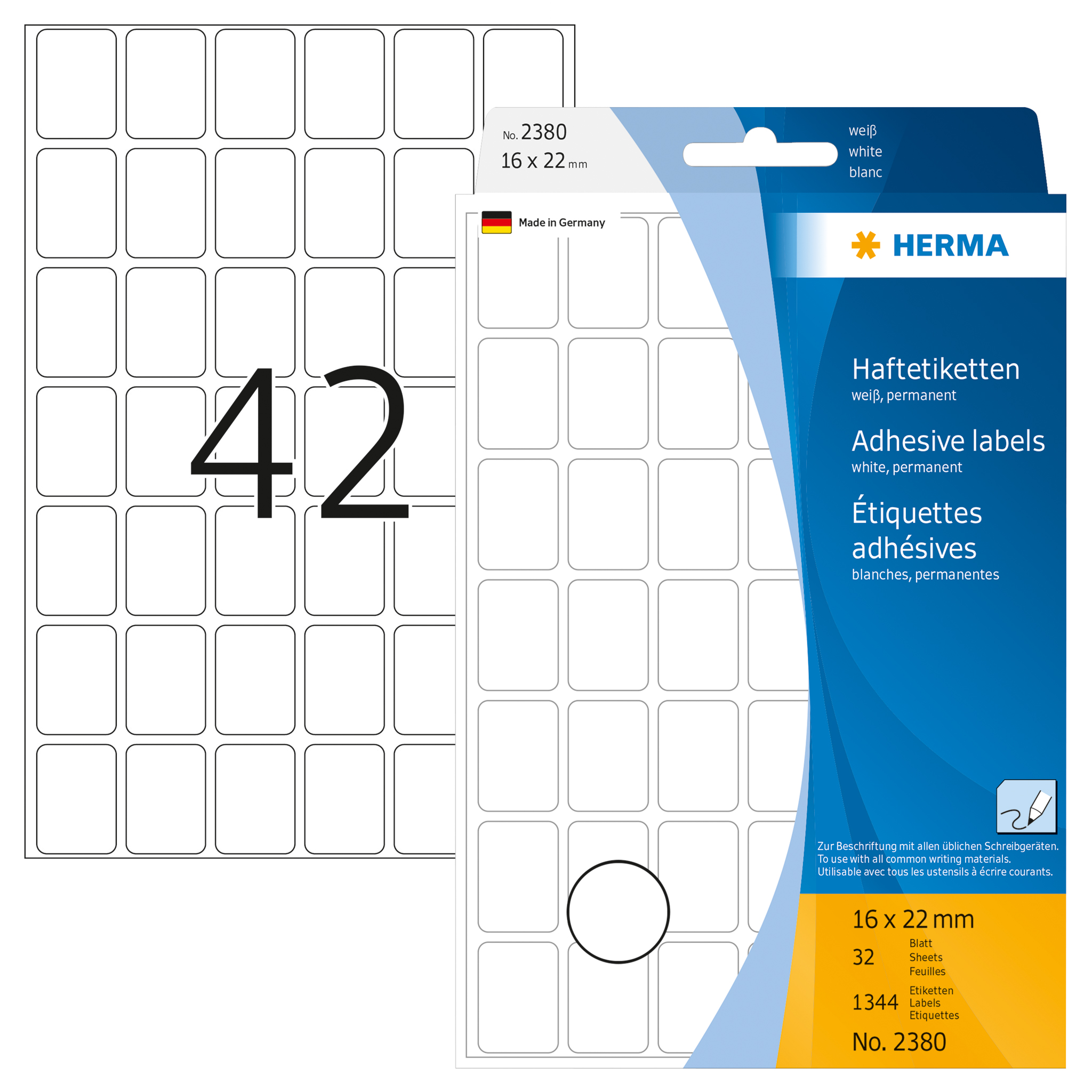 ETIQUETA HERMA BRANCO 32FOLHAS 2380 16X22 1344UN