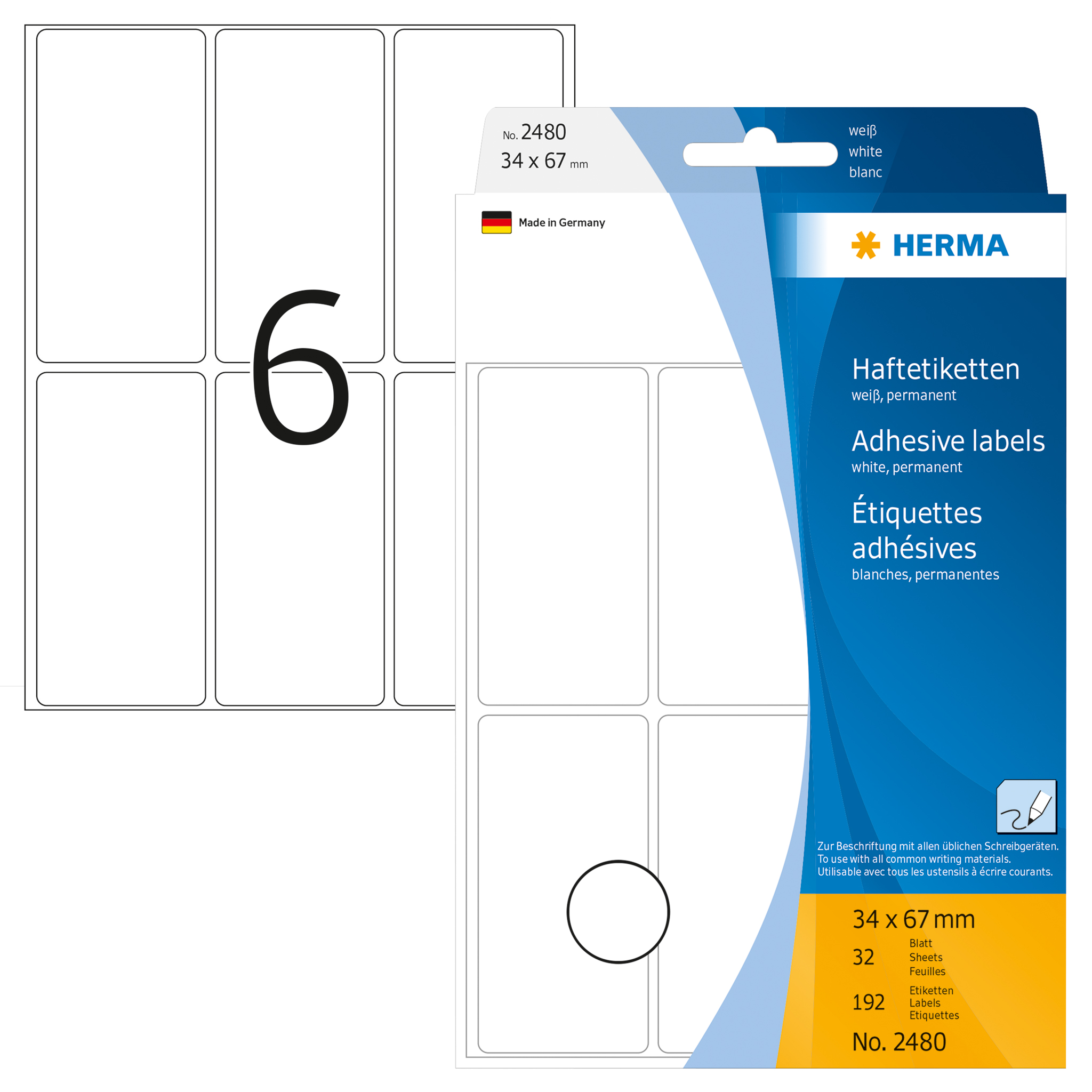 ETIQUETA HERMA BRANCO 32FOLHAS 2480 34X67