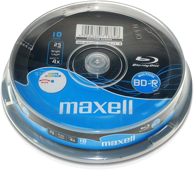 BD-R BLU-RAY MAXELL 25GB 4X IMPRIMÍVEL CAKE*10 72525