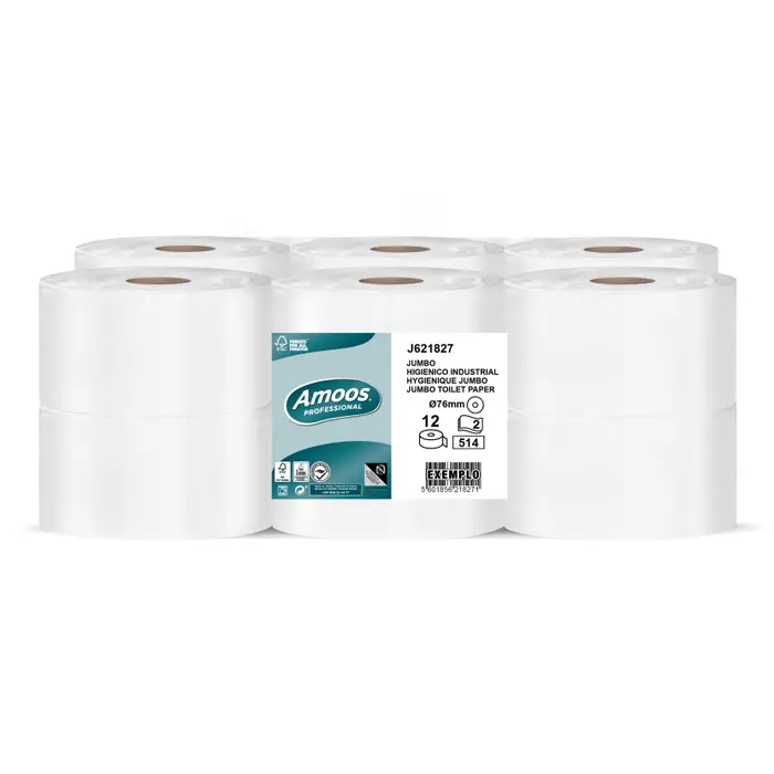PAPEL HIGIÉNICO JUMBO FOLHA DUPLA PACK C/12 ROLOS AMOOS PROFESSIONAL 76M/S514