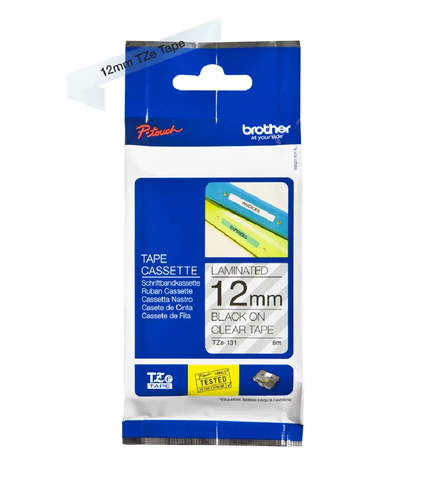 FITA BROTHER P-TOUCH TRANSP/PRETO 12MMX8M