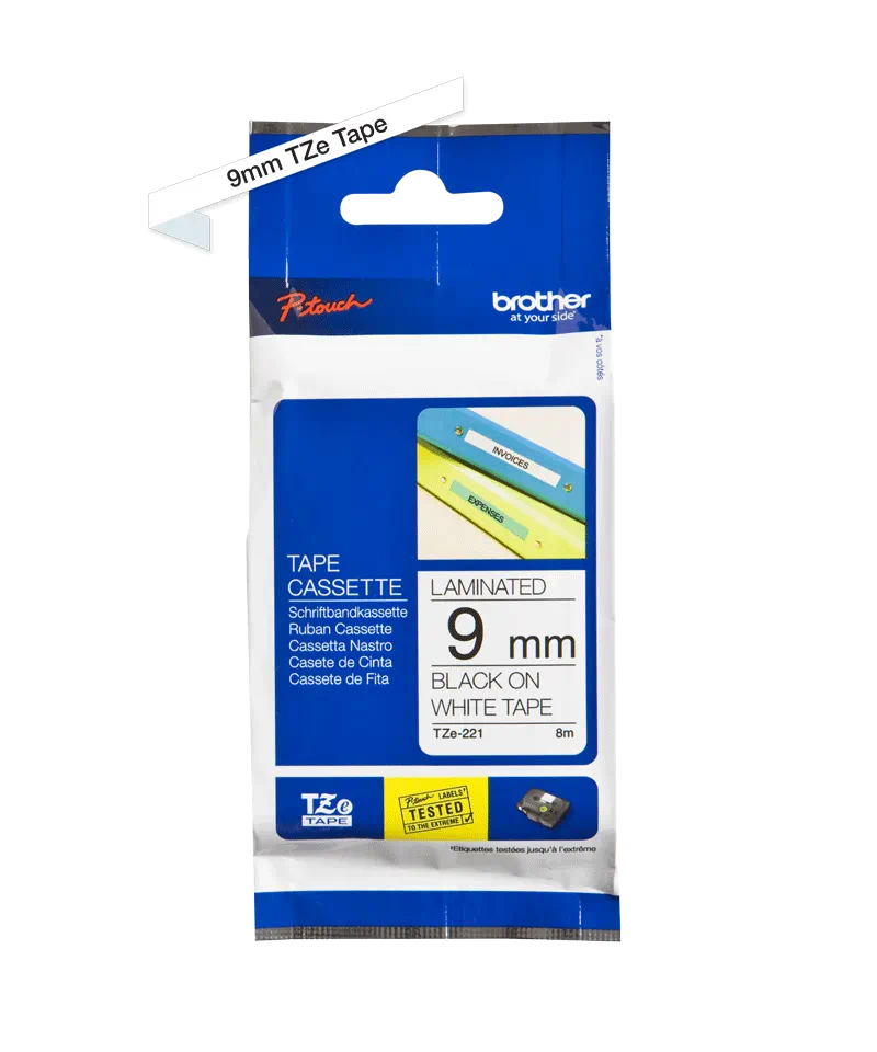 FITA BROTHER P-TOUCH BRANCO/PRETO 9MM TZ221