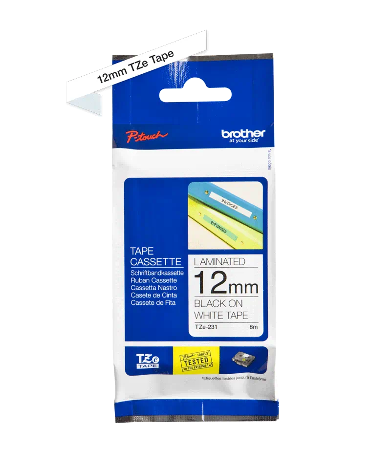 FITA BROTHER P-TOUCH BRANCO/PRETO 12MMX8M