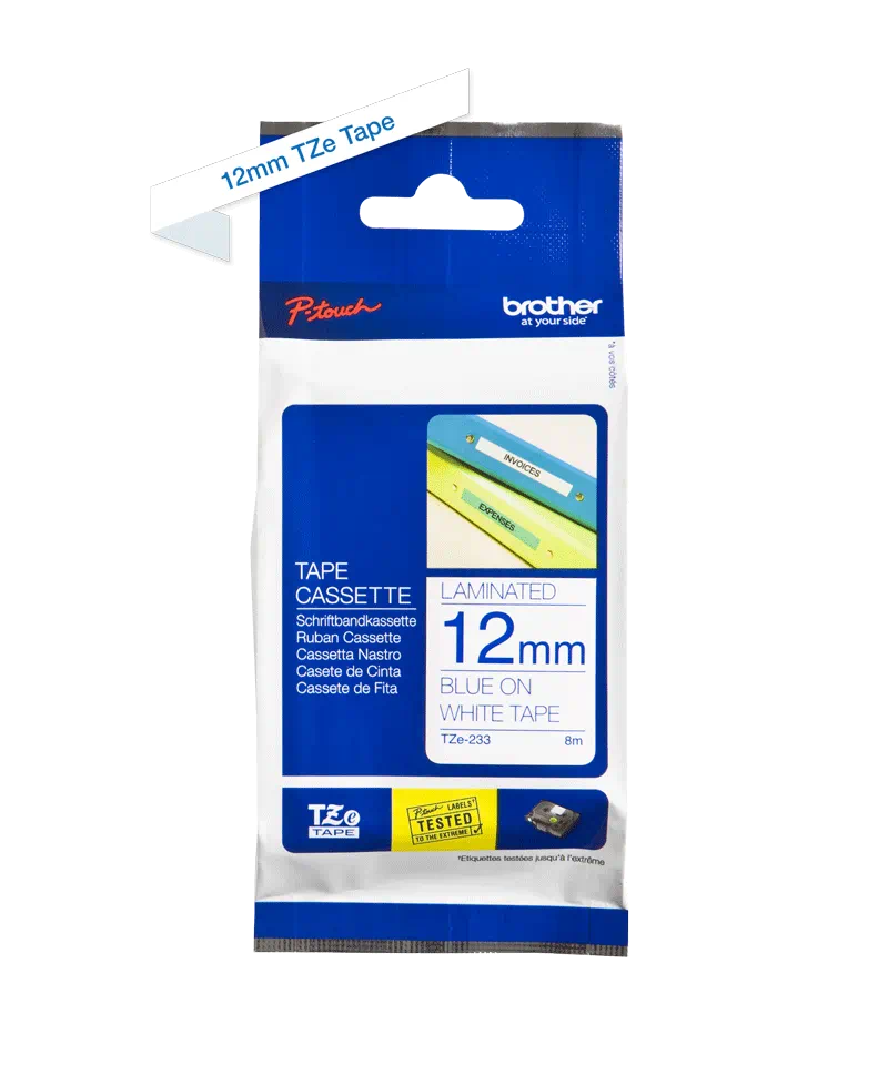 FITA BROTHER P-TOUCH BRANCO/AZUL 12MMX8M