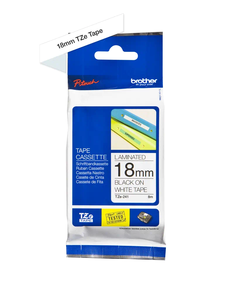 FITA BROTHER P-TOUCH BRANCO/PRETO 18MMX8M