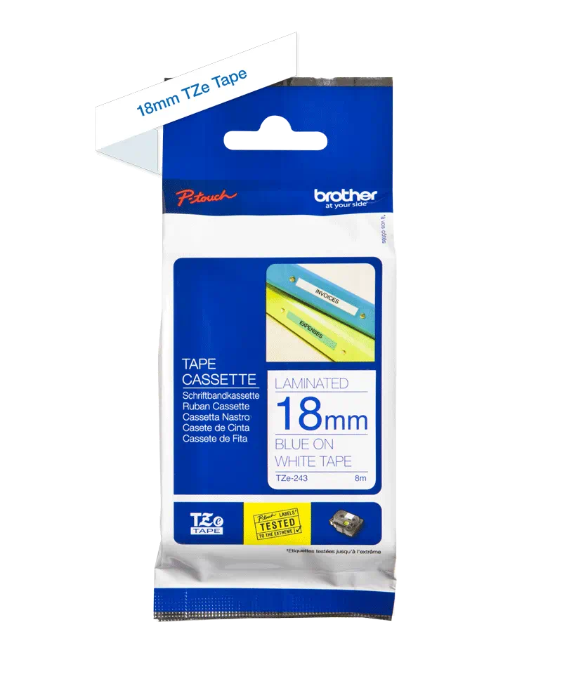 FITA BROTHER P-TOUCH BRANCO/AZUL 18MMX8M