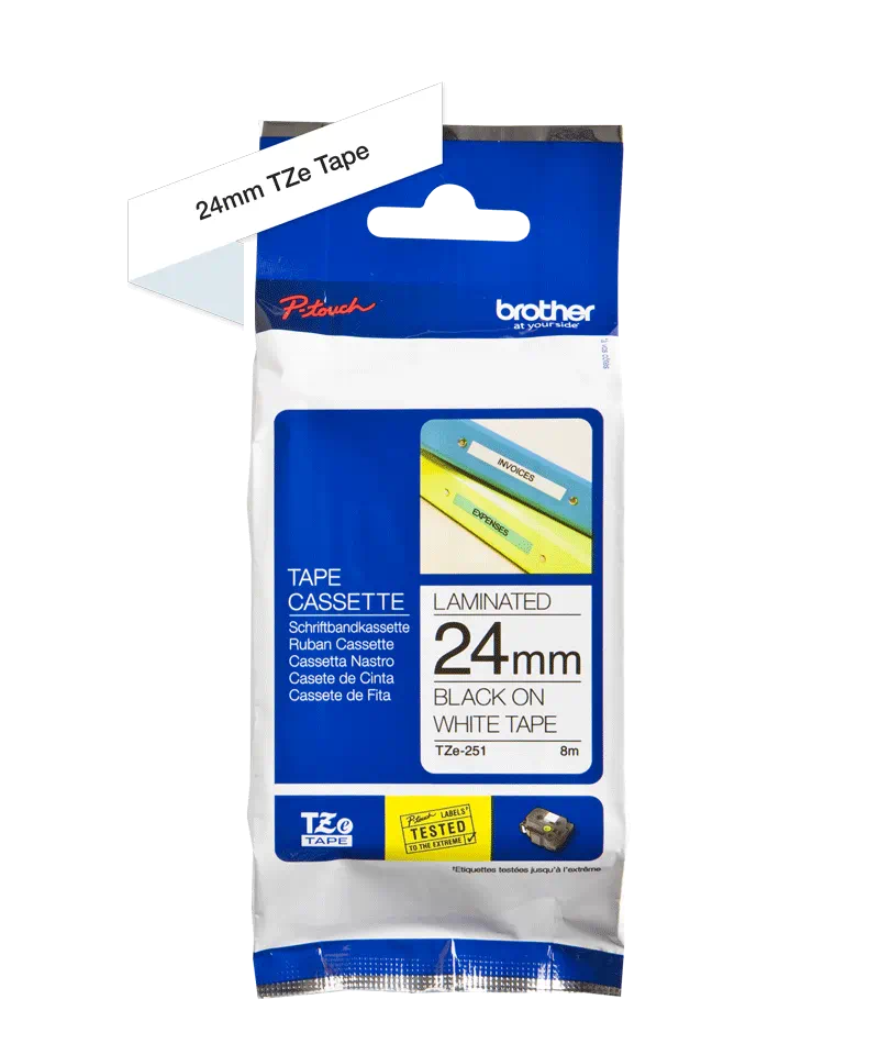 FITA BROTHER P-TOUCH BRANCO/PRETO 24MMX8M