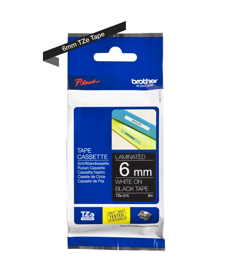 FITA BROTHER PTOUCH PRETO/BRANCO 6MMX8M