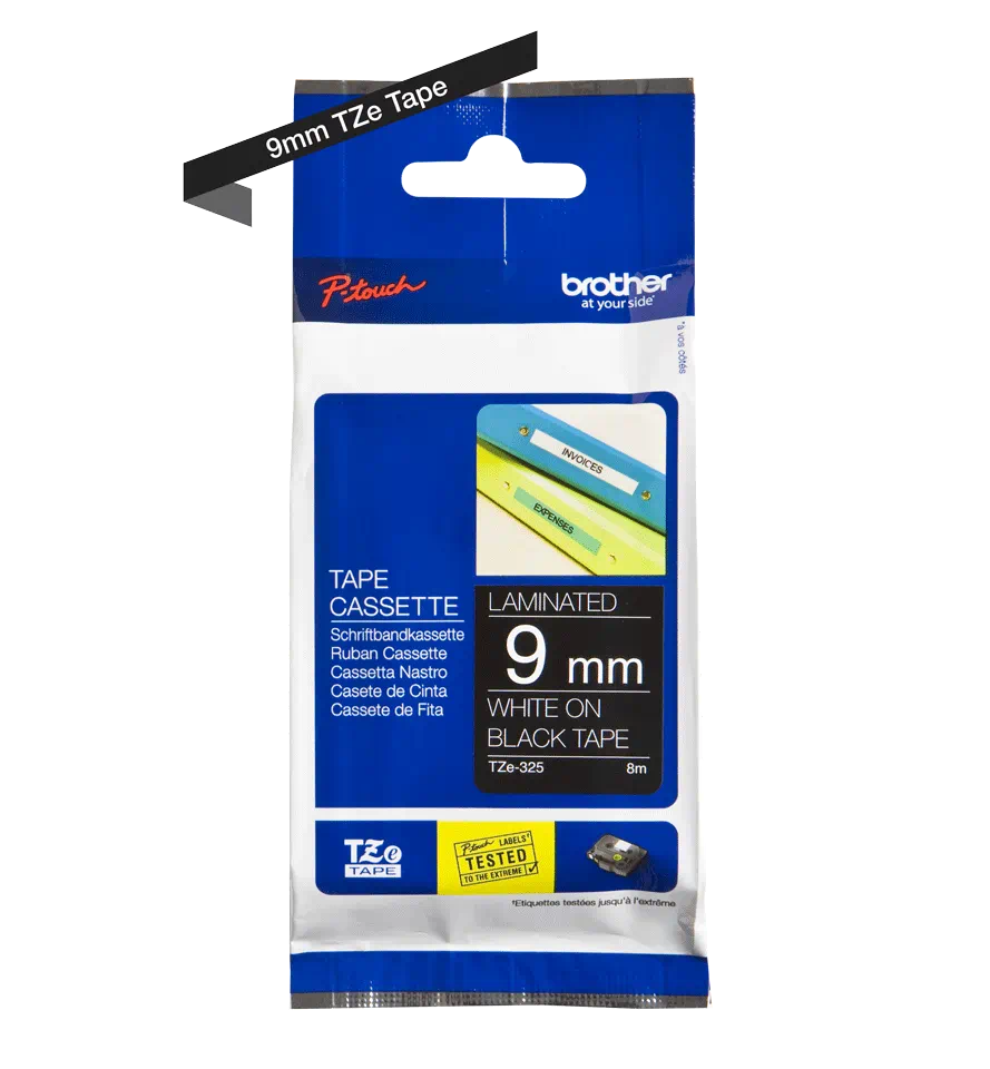 FITA BROTHER P-TOUCH PRETO/BRANCO9MMX8M
