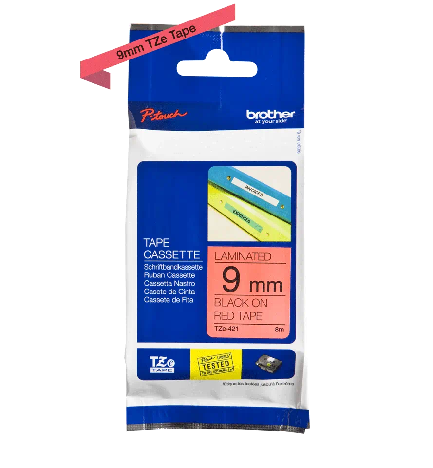FITA BROTHER P-TOUCH VERMELHO/PRETO 9MMX8M