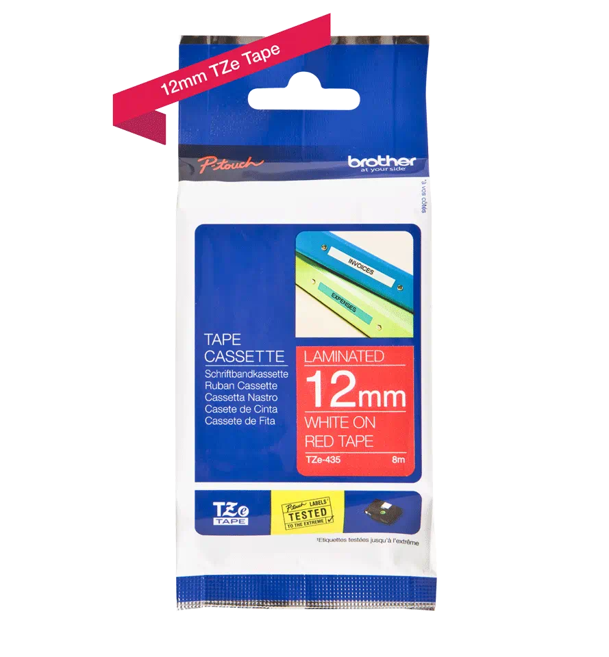 FITA BROTHER P-TOUCH VERMELHO/BRANCO 12MMX8M