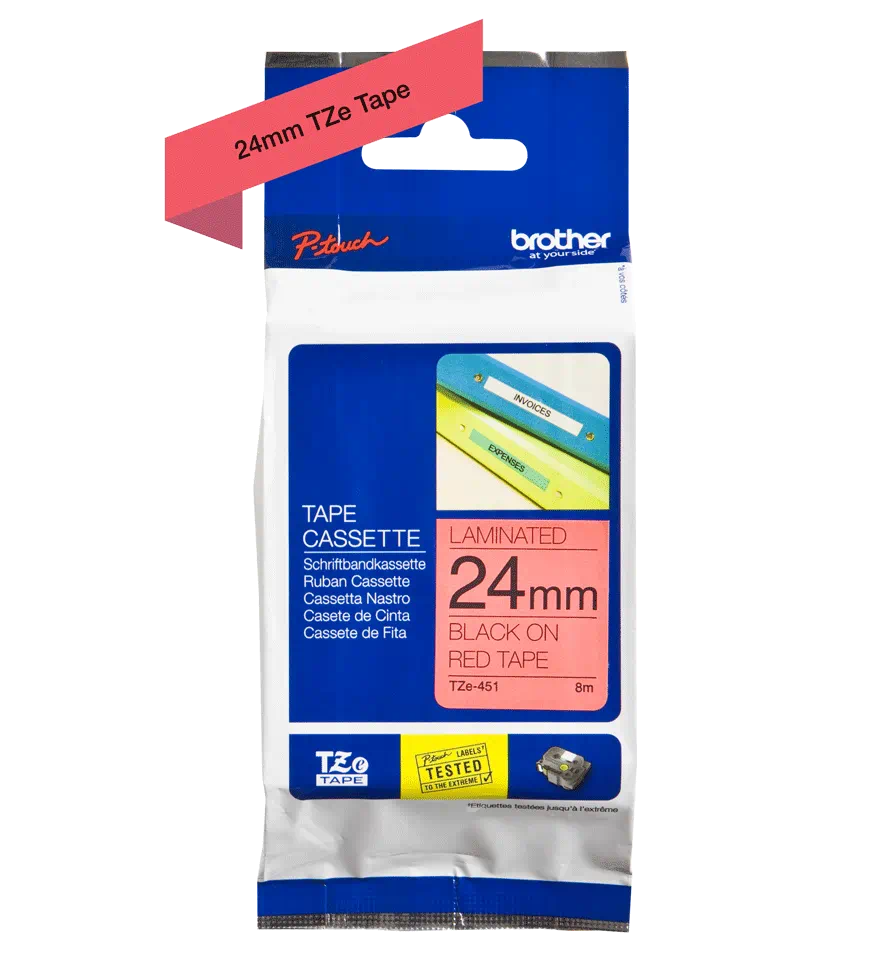 FITA BROTHER P-TOUCH VERMELHO/PRETO 24MMX8M