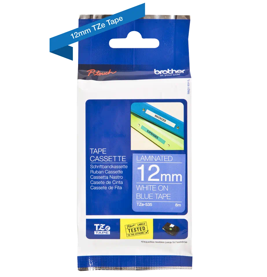 FITA BROTHER P-TOUCH AZUL/BRANCO 12MMX8M