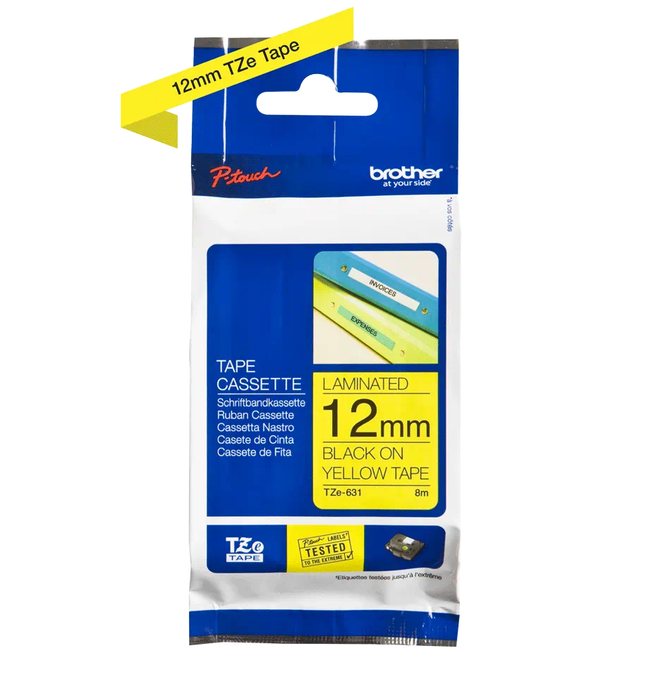 FITA BROTHER P-TOUCH AMARELO/PRETO 12MMX8M