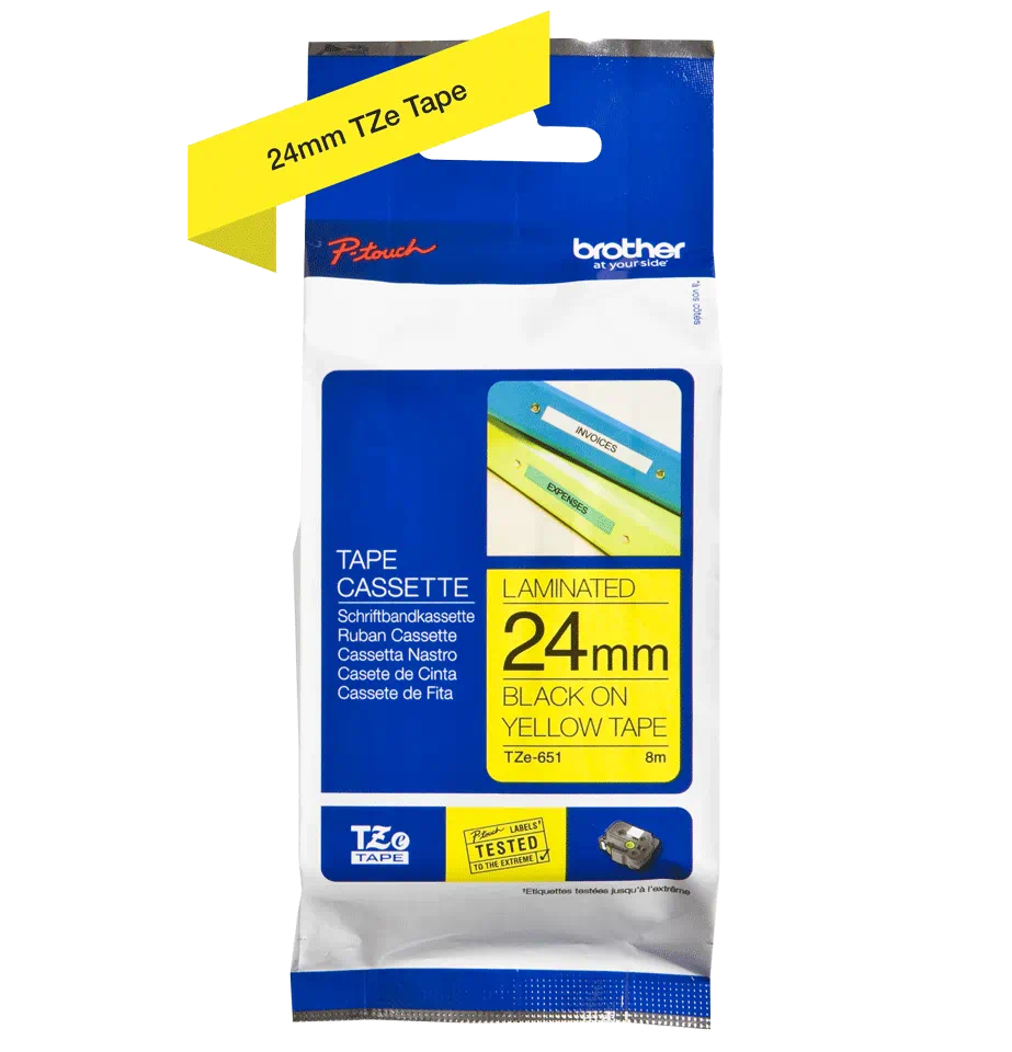 FITA BROTHER P-TOUCH AMARELO/PRETO 24MMX8M