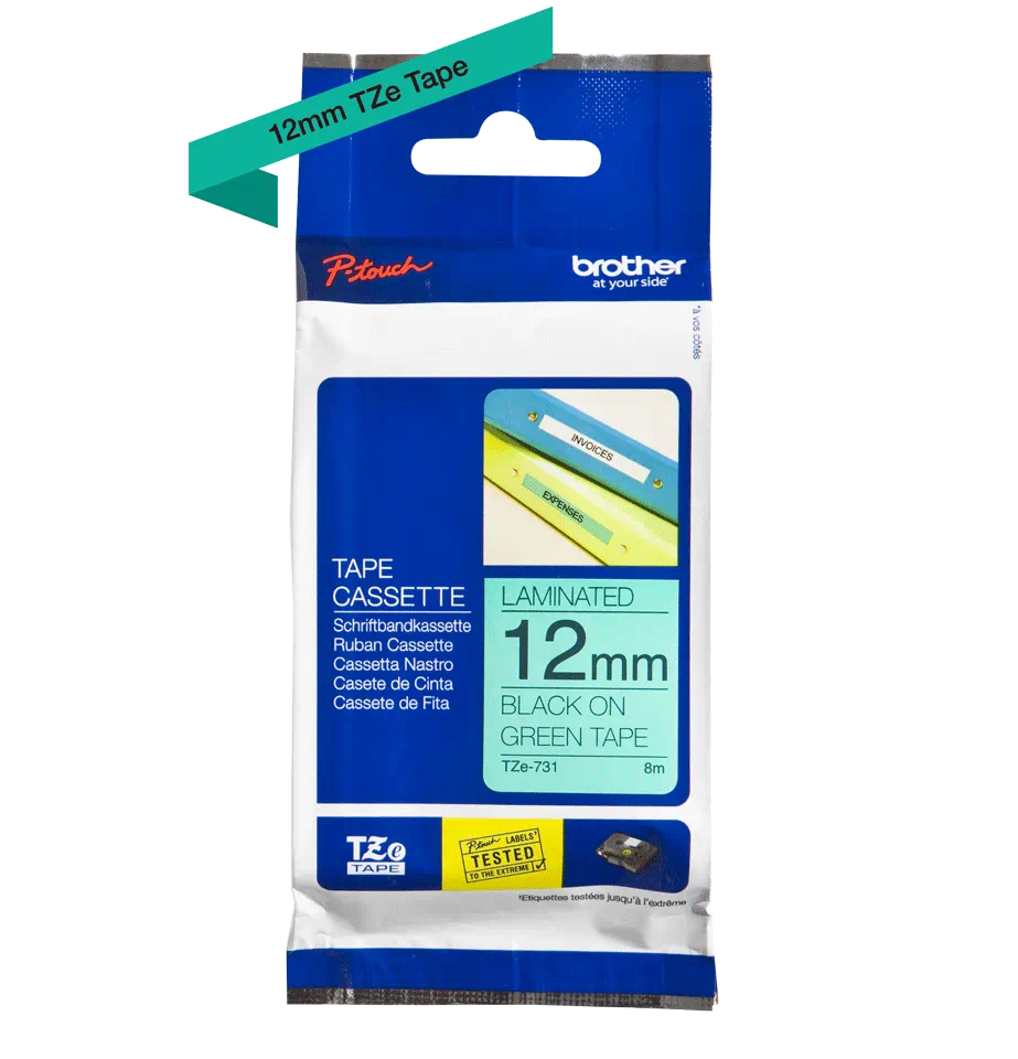 FITA BROTHER P-TOUCH VERDE/PRETO 12MMX8M