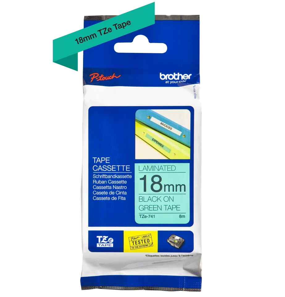 FITA BROTHER P-TOUCH VERDE/PRETO 18MMX8M