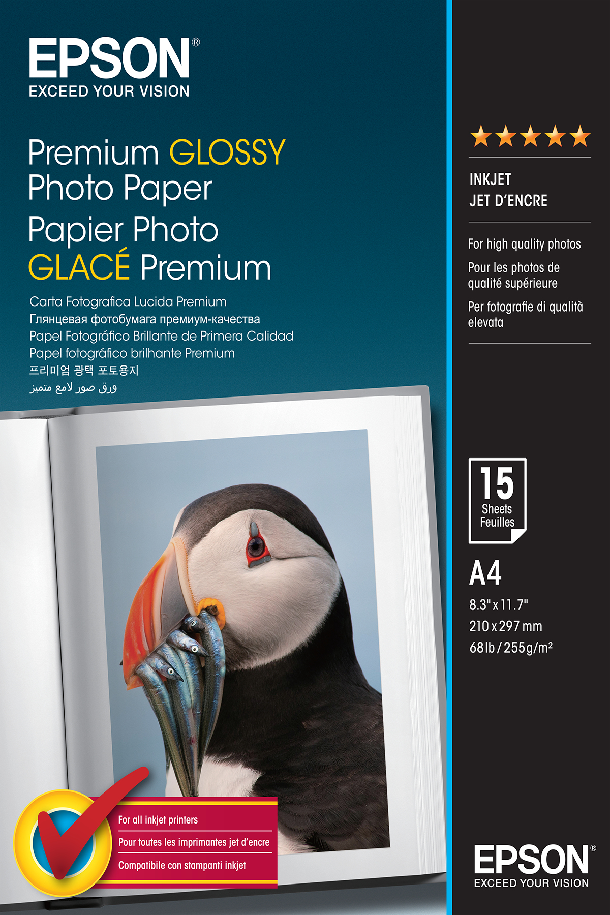 PAPEL EPSON PREMIUM GLOSSY PHOTO 255G A4 15 FOLHAS