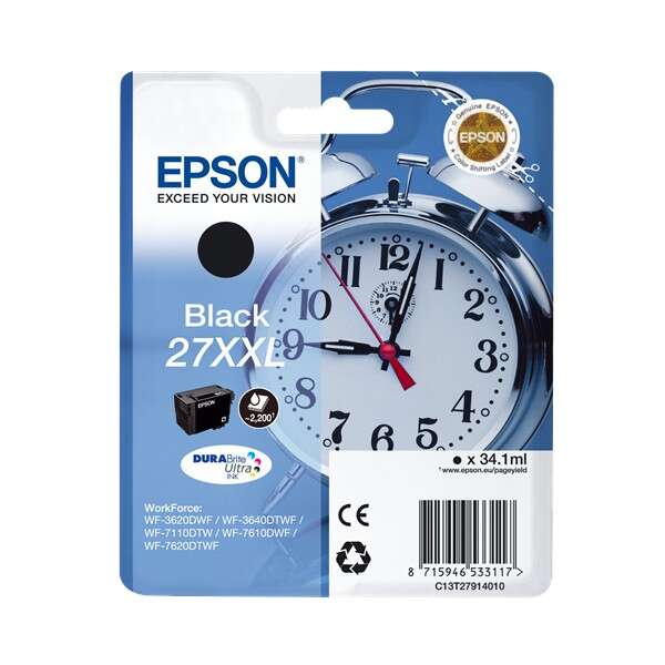 TINTEIRO EPSON WF3620/3640/7110/7610/7620 PRETO CAPACIDADE EXTRA 27XXL