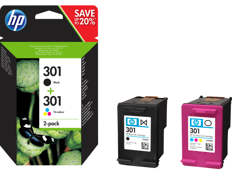 PACK TINTEIROS HP CAIXA C/1 301 PRETO+1 301 COR 1
