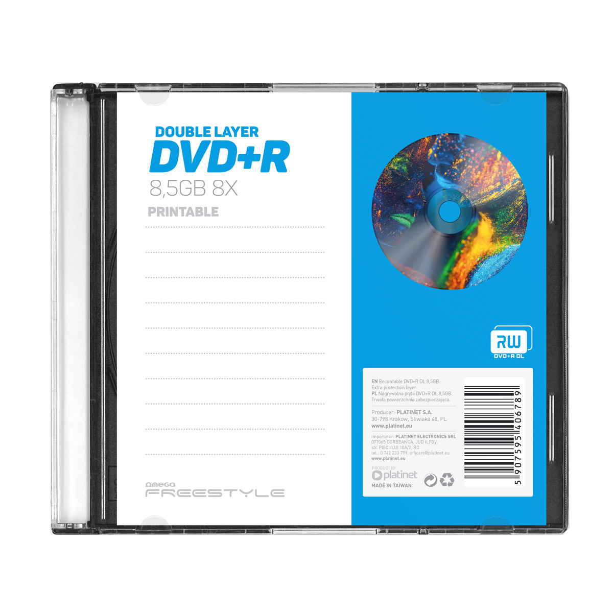 DVD+R DUPLO LAYER 8.5GB 8X OMEGA IMPRIMÍVEL SLIM*1 40678 OMDFDL8S1P