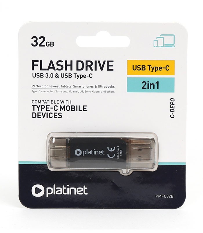 PEN DRIVE USB 3.0 32GB USB+TIPO C PLATINET PMFC32B 45451