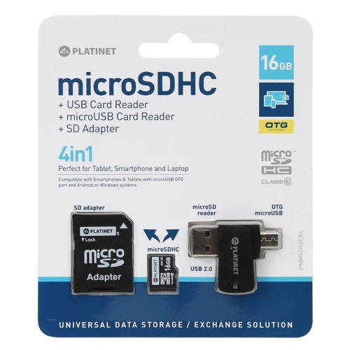 MEMÓRIA 4-EM-1 MICRO SD+CARD READER+OTG+ADAPTADOR 16GB PMMSD16CR4 42224