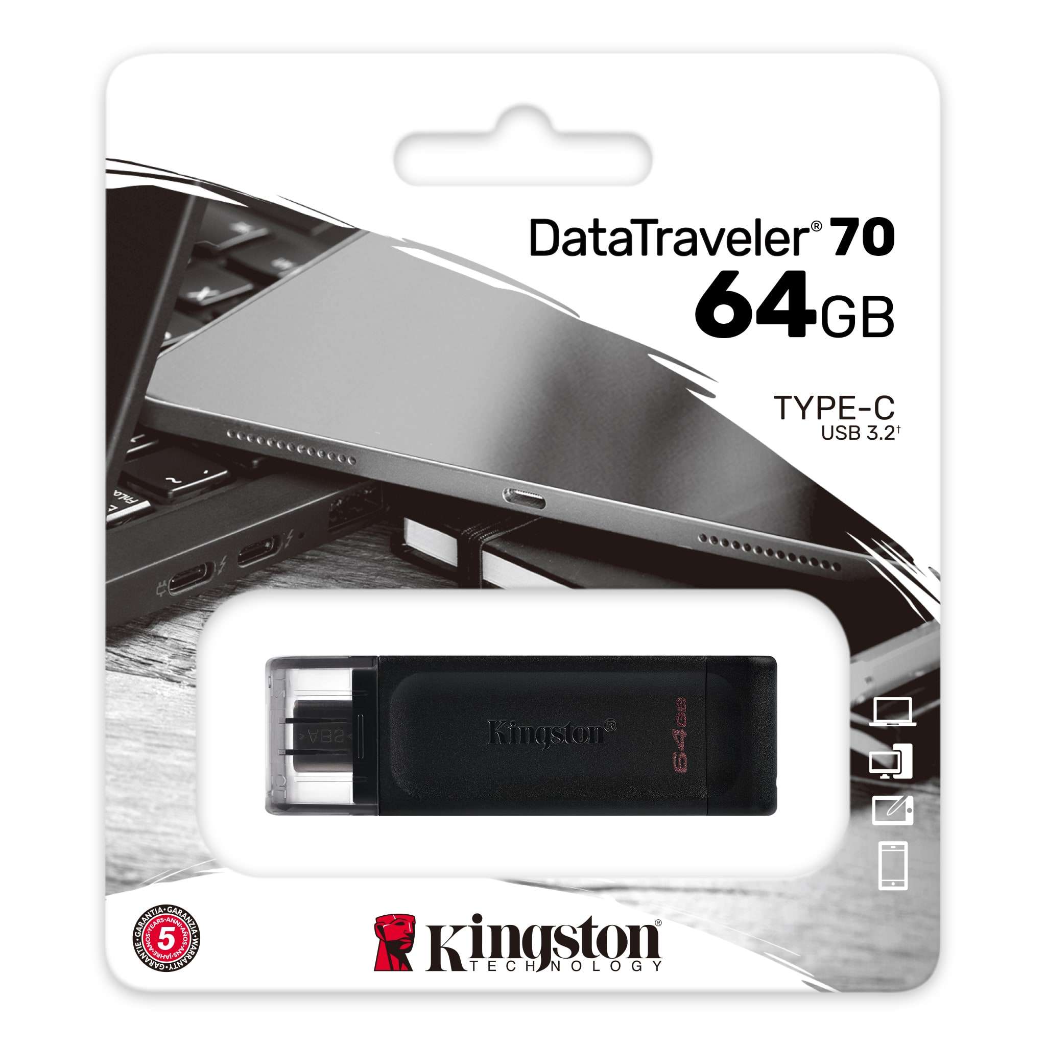 PEN DRIVE USB-C 3.2 64GB KINGSTON DATATRAVELER DTXM 64MB EXODIA M PRETA DT/70