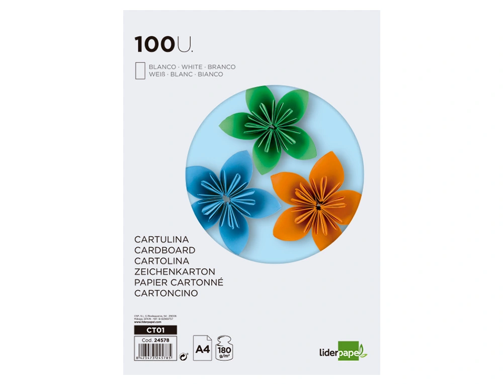 CARTOLINA 180GR A4 LIDER PACK C/100FOLHAS BRANCO CT01