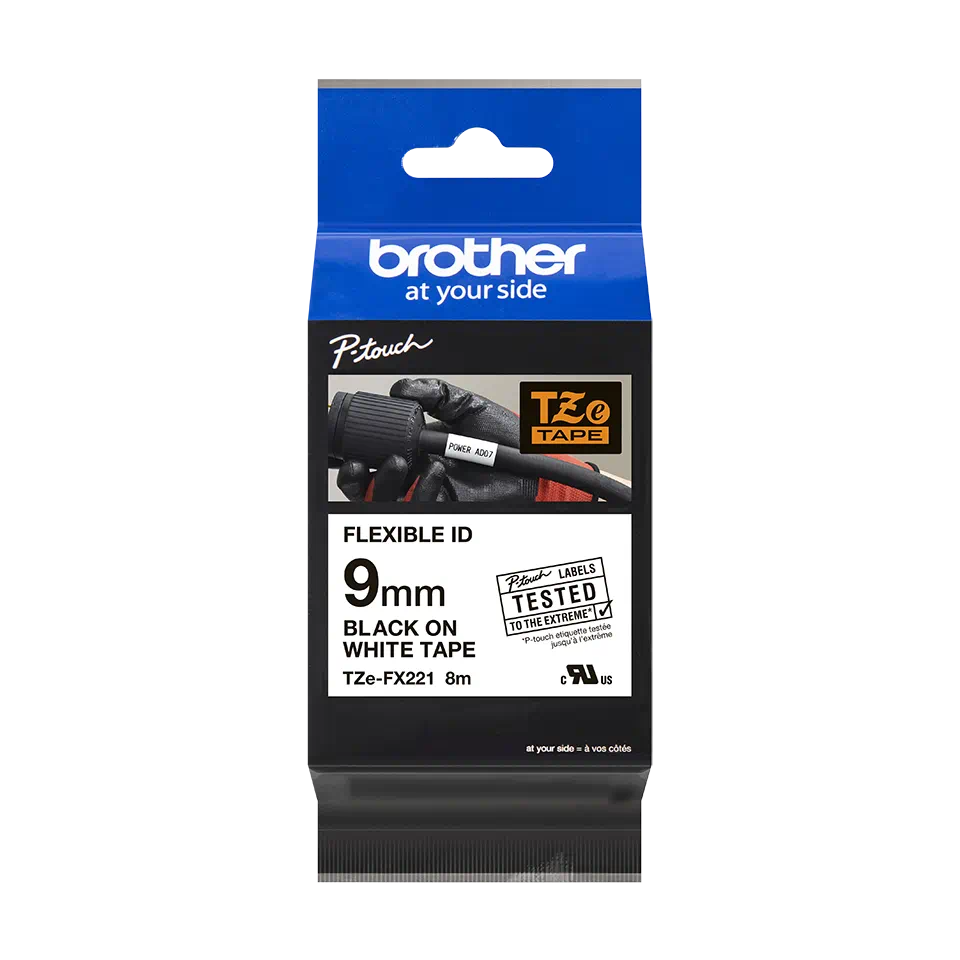 FITA BROTHER P-TOUCH BRANCO/PRETO FLEXÍVEL 9MMX8M TZE-FX221