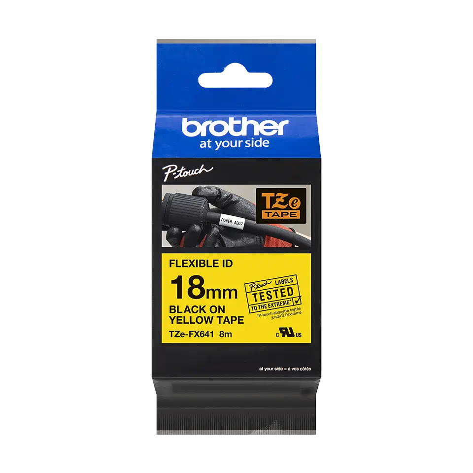 FITA BROTHER P-TOUCH AMARELO/PRETO FLEXÍVEL 18MMx12M TZE-FX641