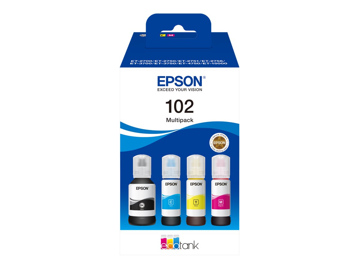TINTEIRO EPSON ECOTANK ET2700/ET2750/ET3700/ET3750/ET4750 MULTIPACK C/4 COR 102