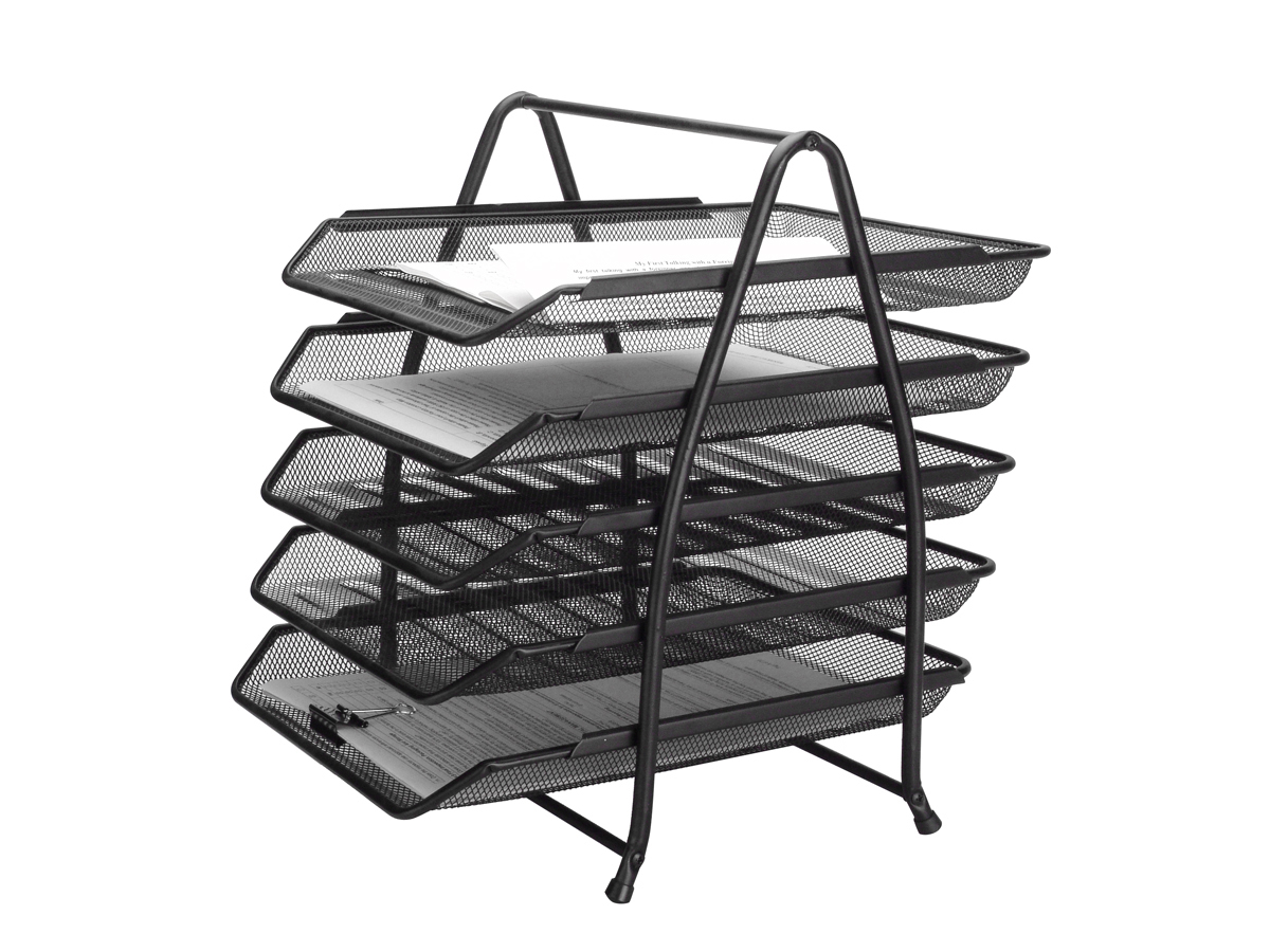 TABULEIRO SECRETARIA METALICO REDE PRETA COM 5 BANDEJAS 350X275X375MM