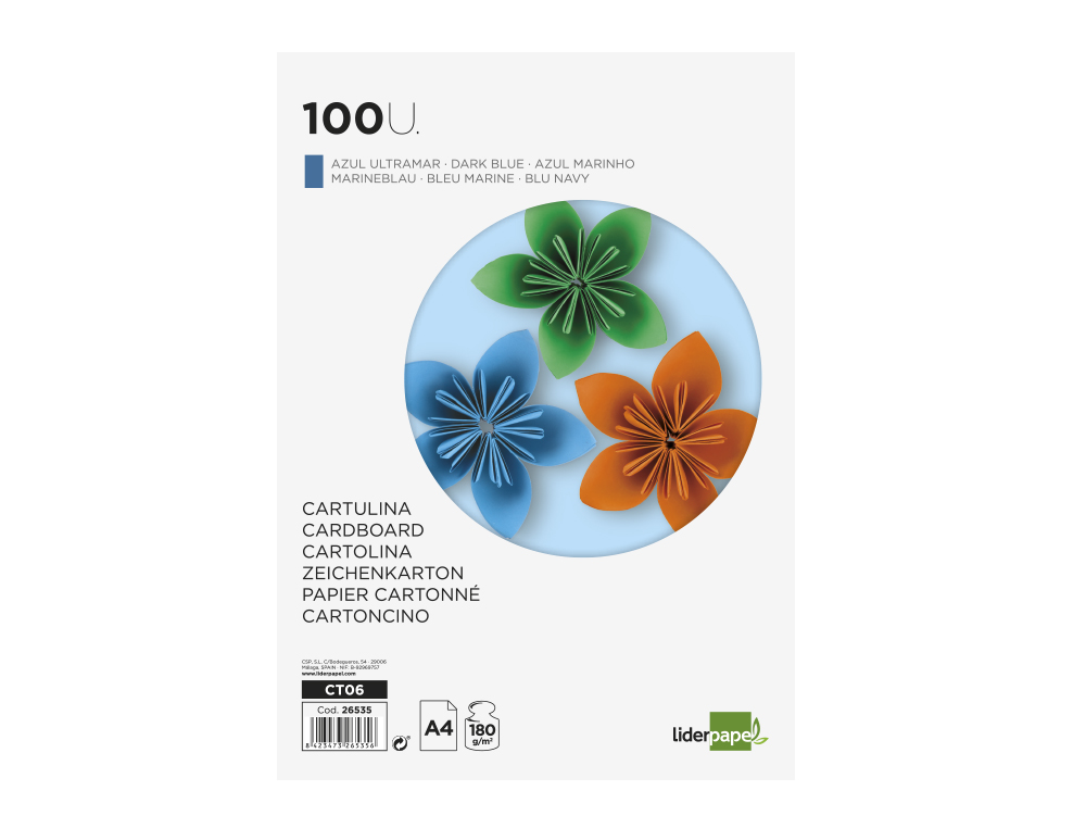 CARTOLINA 180GR A4 PACK C/100 FOLHAS AZU MARINHO 1