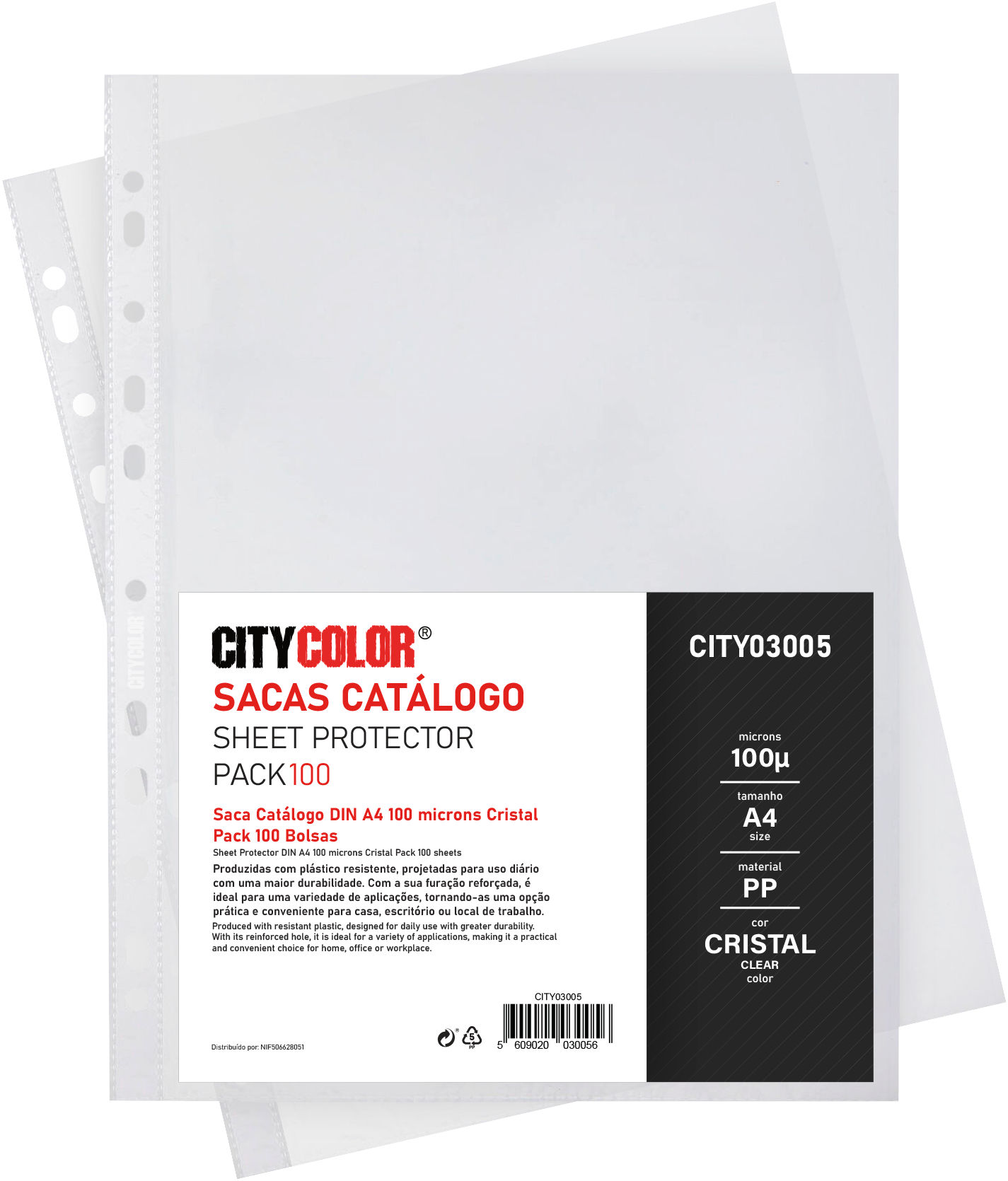SACA CATÁLOGO A4 PP 100µ CITYCOLOR PACK100 TRANSPARENTE CRISTAL CLEAR