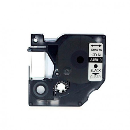 FITA COMPATIVEL P/DYMO 45010 D1 12MMX7M PRETA>TRANSPARENTE