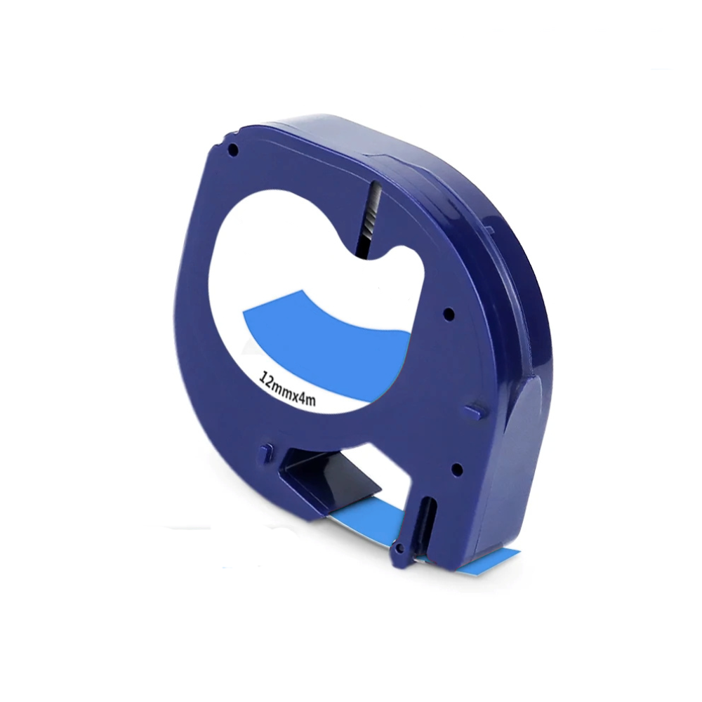 FITA COMPATIVEL P/DYMO 91205 TAG PLÁSTICA 12MMX4MT PRETA>AZUL SUBSTITUI S0721650