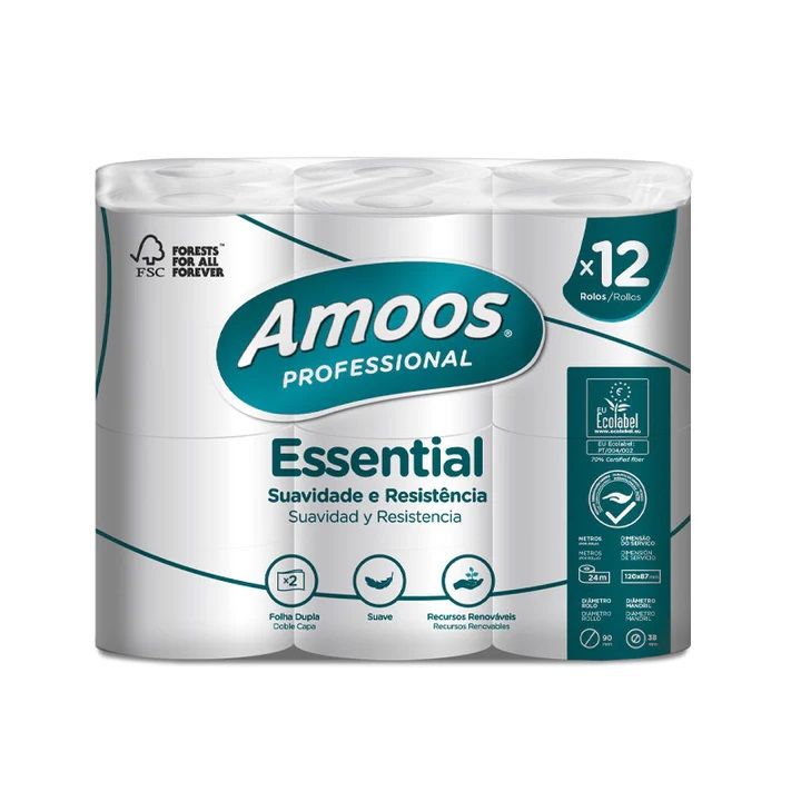 PAPEL HIGIÉNICO FOLHA DUPLA 108 ROLOS (09X12) AMOOS PROF ESSENTIAL 16M H601634 0