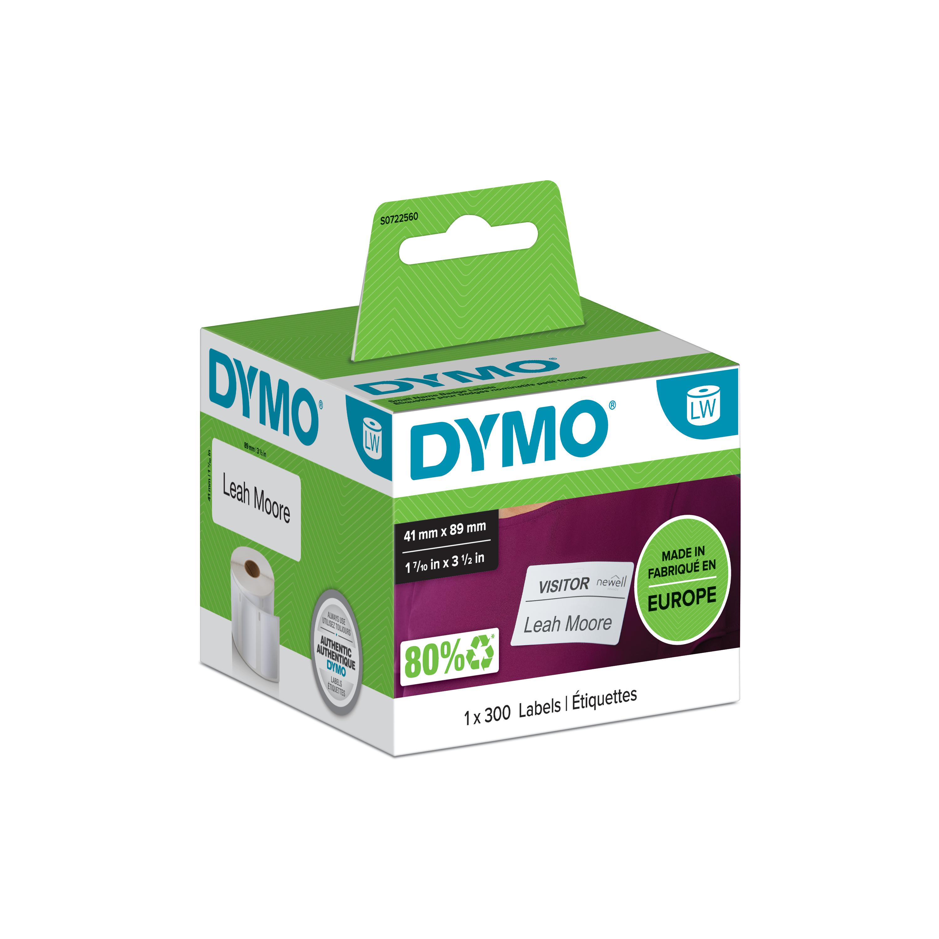 ETIQUETA DYMO 89X41MM 1X300 ETIQUETAS NAME TAGS BRANCO PERMANENTE S0722560