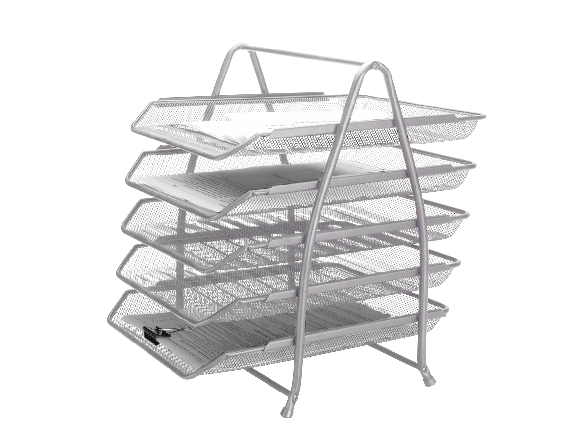 TABULEIRO SECRETARIA METALICA REDE PRATA 5 BANDEJAS MOVEIS 350X275X375MM