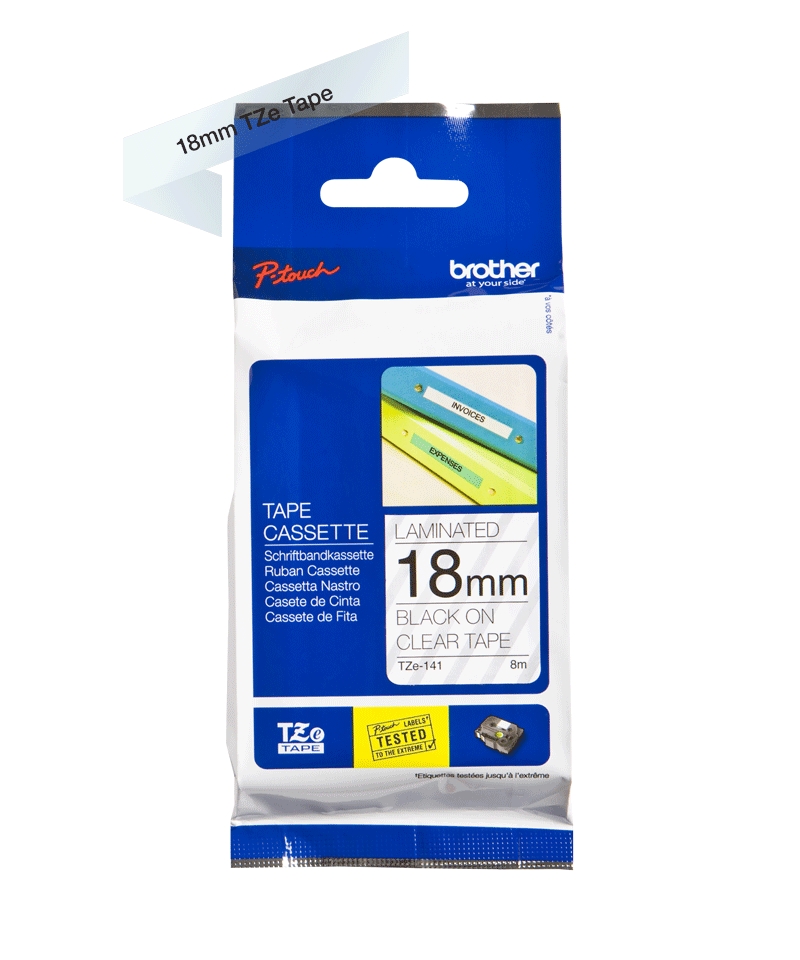 FITA BROTHER P-TOUCH TRANSP/PRETO 18MMX8M