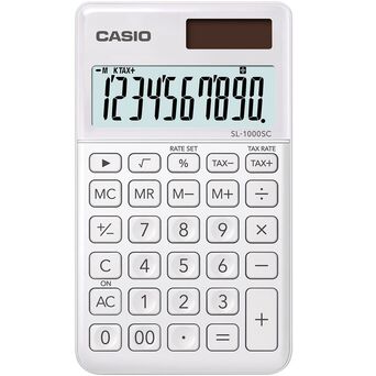 CALCULADORA CASIO BOLSO SL-1000SC-WE 10DIGITOS TAX SOLAR E PILHA BRANCA