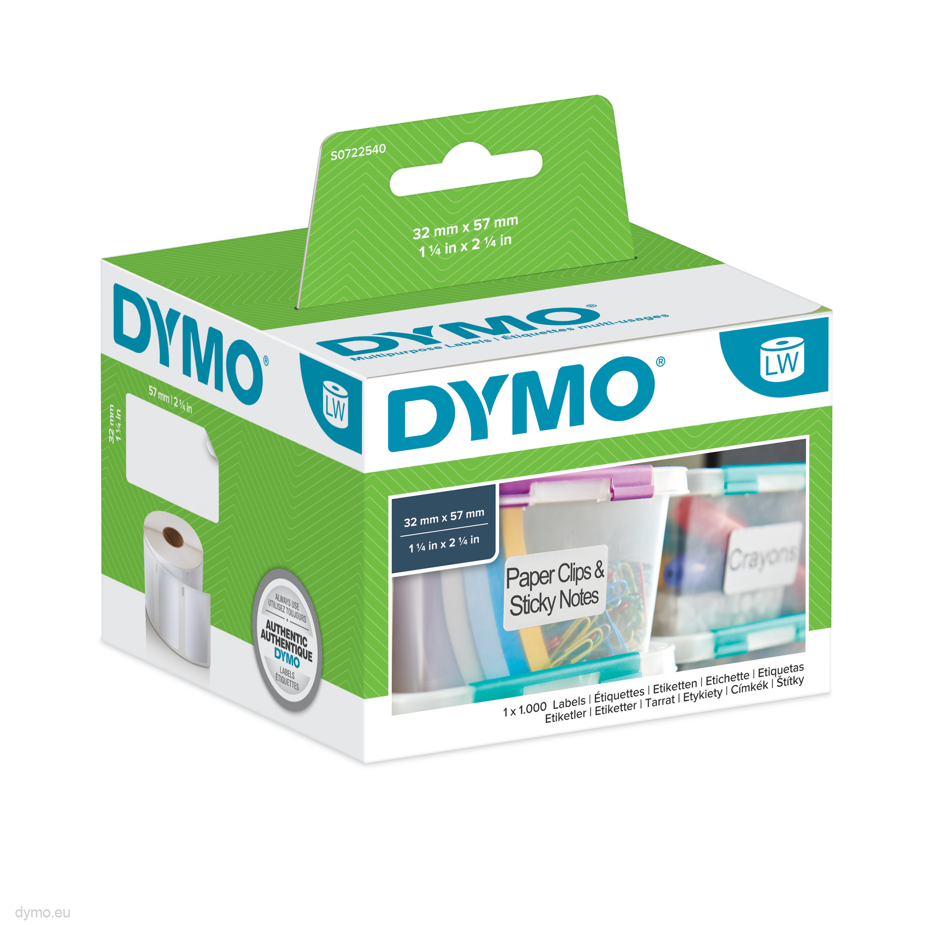 ETIQUETA DYMO 57X32MM 1ROLO C/1000 REMOVÍVEIS P/LW 11354 BRANCO S0722540