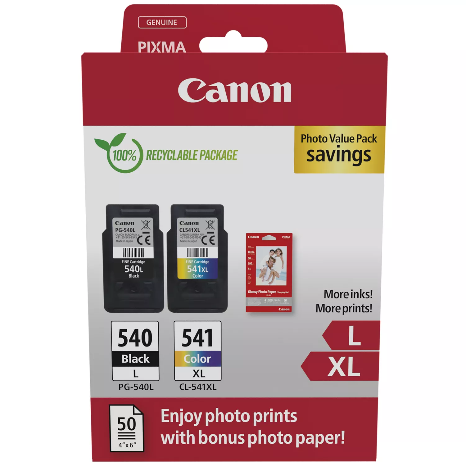 TINTEIRO CANON PG-540L/CL-541XL + PAPEL FOTO 4X6 GP-501 50FOLHAS